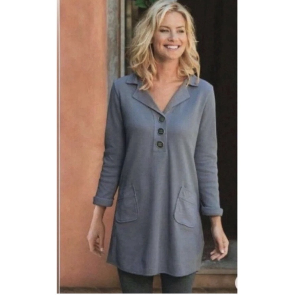 Soft Surroundings Women's XL Gray Take Two Cotton Waffle Thermal Tunic Top
